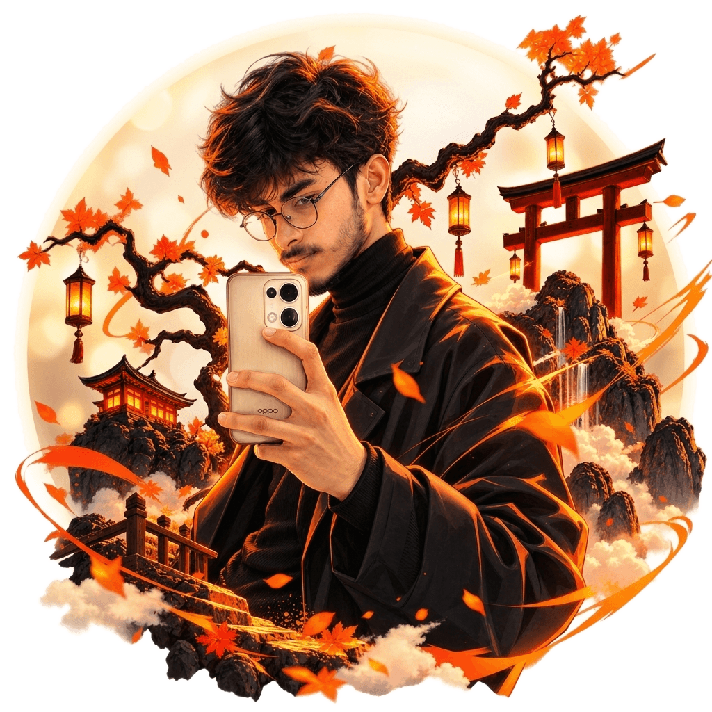 Fiery Autumn Samurai Selfie Overlay