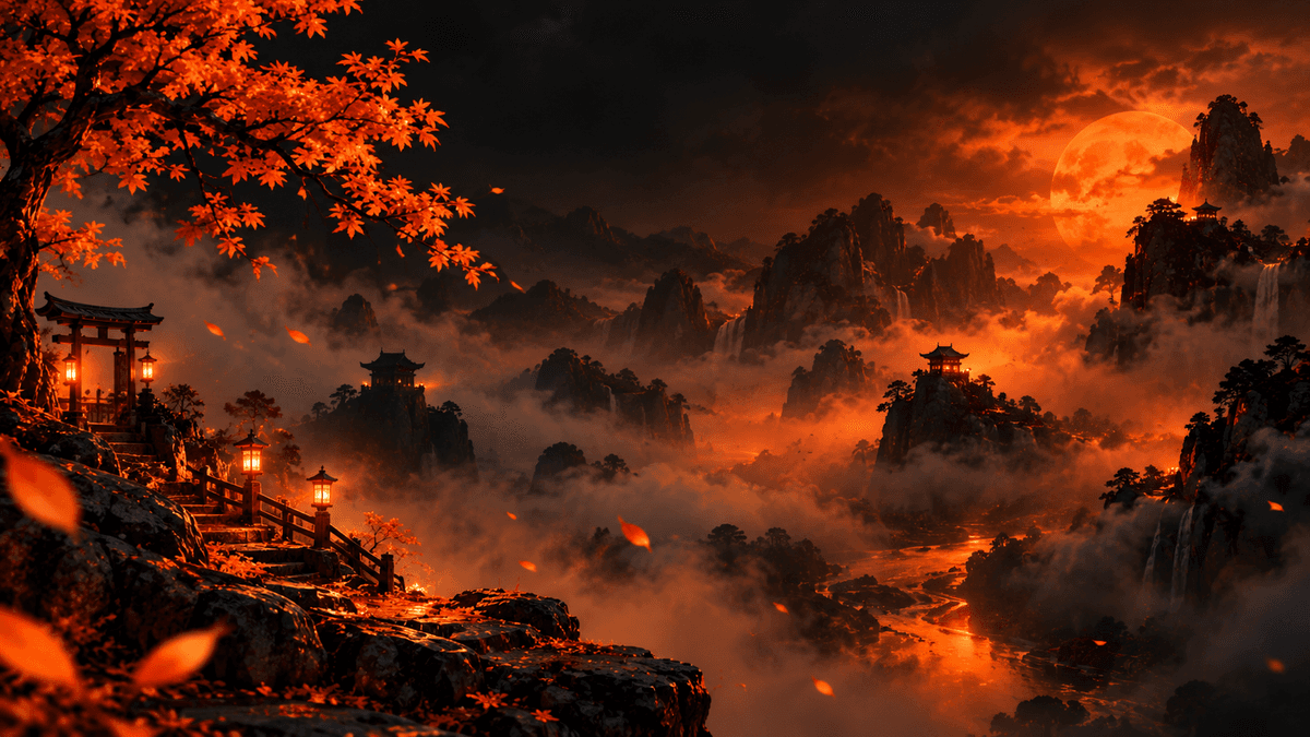 Mystic Mountains Beneath the Ember Moon